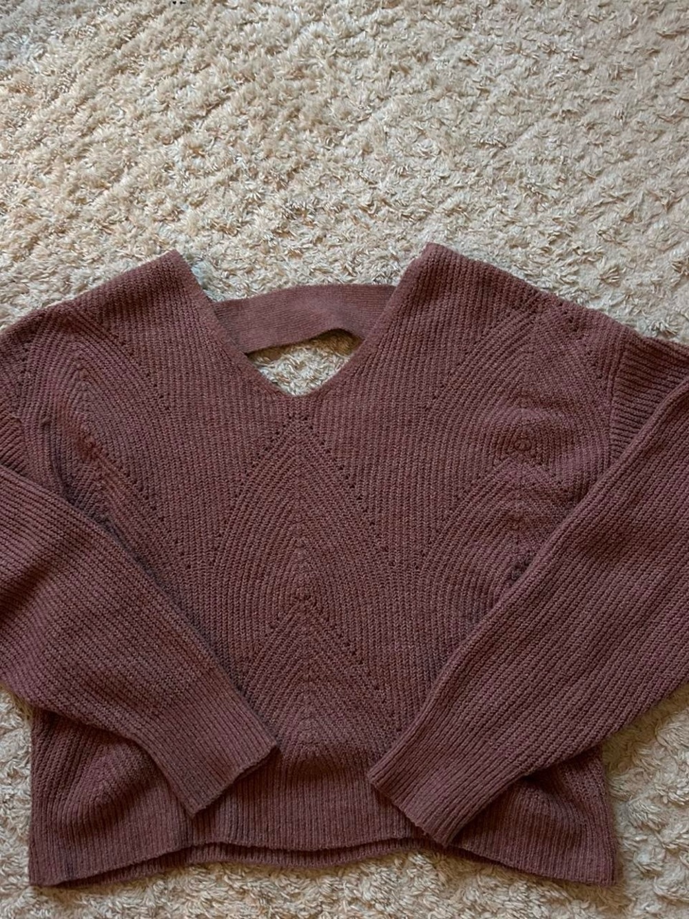 Francesca's Collections Off-the-Shoulder Textured V-Neck Sweater - Mauve